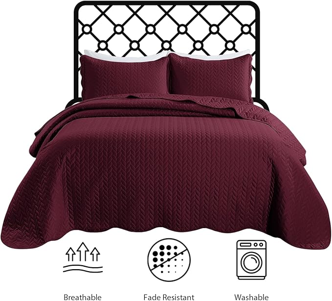 MOONLIGHT20015 8 Pack Quilt King Size Bedding (106" x 96") - Bulk Wholesale for Hotels, Guest Bedroom & Airbnbs - Lightweight Microfiber Reversible Embossed Quilts Bedspread (Burgundy)