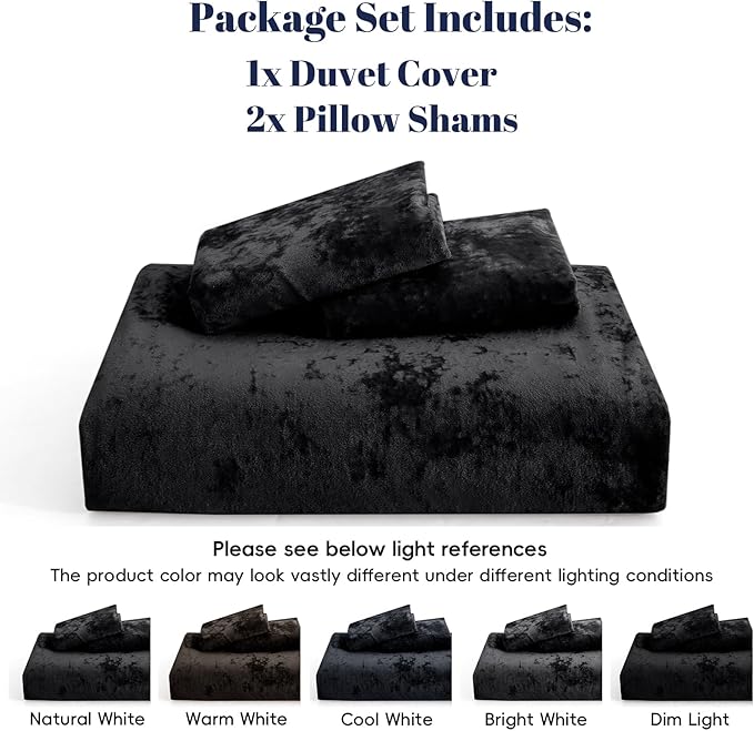 PHF Truly Velvet Duvet Cover Set California King Size, 3pcs Ultra Soft Breathable Comforter Cover Set, Luxury Cozy Flannel Duvet Cover with Pillow Shams Bedding Collection, 104" x 98", Black