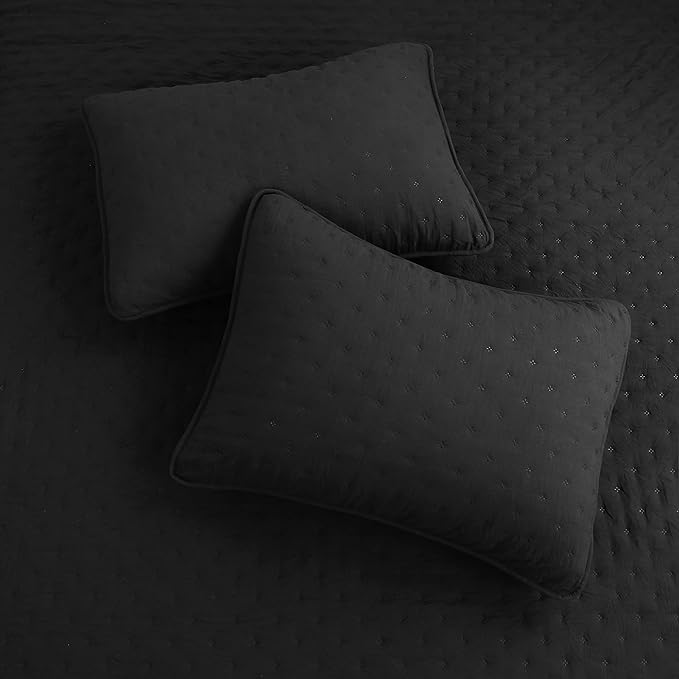 ROARINGWILD California Cal King Size Quilt Bedding Sets with Pillow Shams, Black Oversized Lightweight Soft Bedspread Coverlet, 3 Pieces, 118x106 inches
