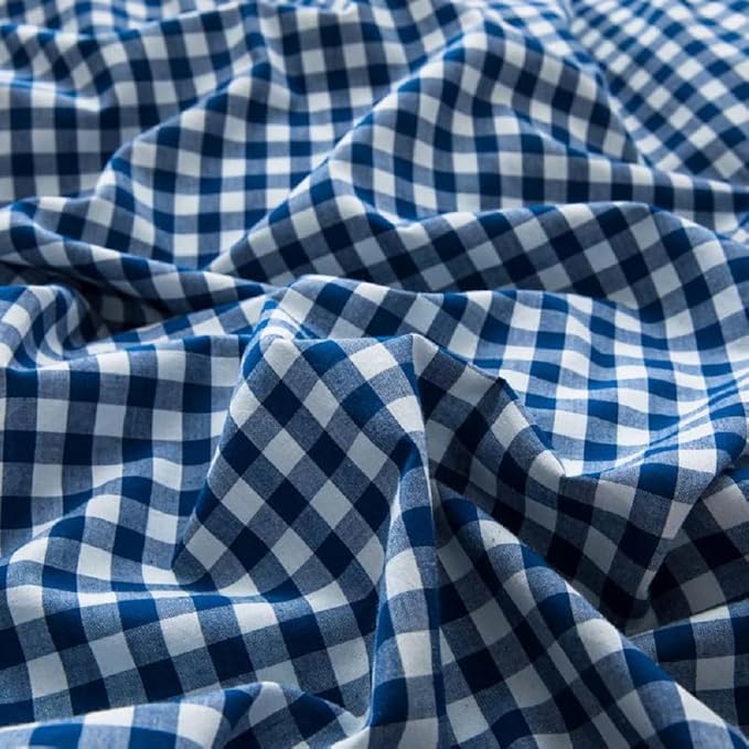 LifeTB Royal Blue Gingham Duvet Cover Queen 100% Washed Cotton Blue Plaid Grid Duvet Cover 3 Pieces Soft Comfy Checkered Comforter Cover with 2 Pillowcases Luxury Gingham Plaid Bedding Set