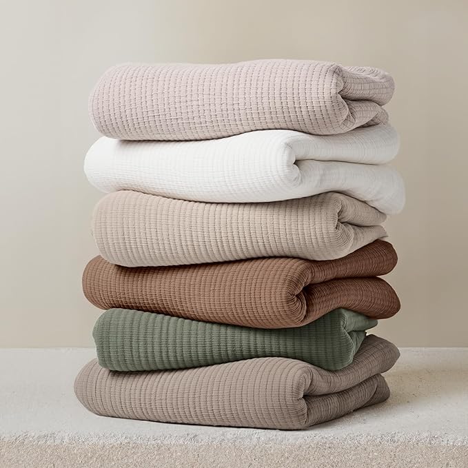EVERGRACEHOME Cotton Gauze Full Queen Bedspread, Ultra Soft Prewashed Pick Stitch Matelassé Coverlet, Lightweight Textured Oversized Queen Quilt Bedding Set for All Season, with 2 Shams, Ivory White