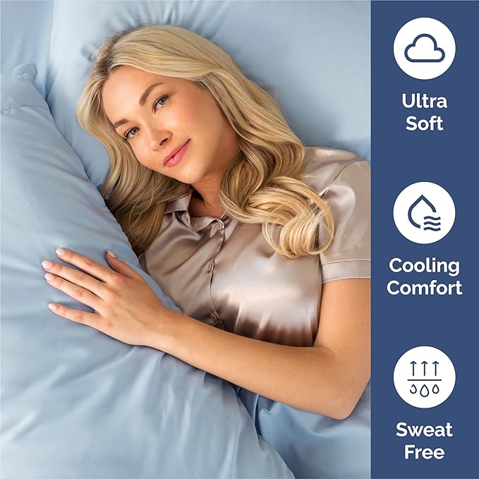 Split King 7 Piece Sheet Set - Comfy Breathable & Cooling - Soft Hotel Luxury Bedding Set with 8-16 Inch Deep Pockets - 1 Flat & 2 Fitted Sheet & 4 Pillowcases - Wrinkle Free & Easy Care - Sky Blue