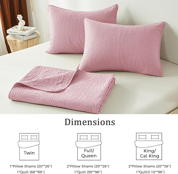akkialla Twin Quilt Set,Pink Lightweight Bedspread with Coin Pattern, Soft Microfiber Coverlet for All Seasons, Elegant Modern Home Style (1 Quilt, 1 Pillow Sham)