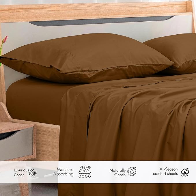 Royale Linens 300 Thread Count 100% Long Staple Combed Cotton Flat Sheet - Super Soft - Top Sheets - King Flat Sheet Sold Separately - Breathable, Cool & Crisp Percale Sheets Only (King, Chocolate)