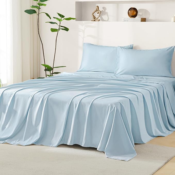 Litanika Light Blue King Size Comforter Set with Sheets - 7 Pieces Bed in a Bag King Boho Tufted Complete Bedding Sets with Comforter, Sheets, Pillowcases & Shams