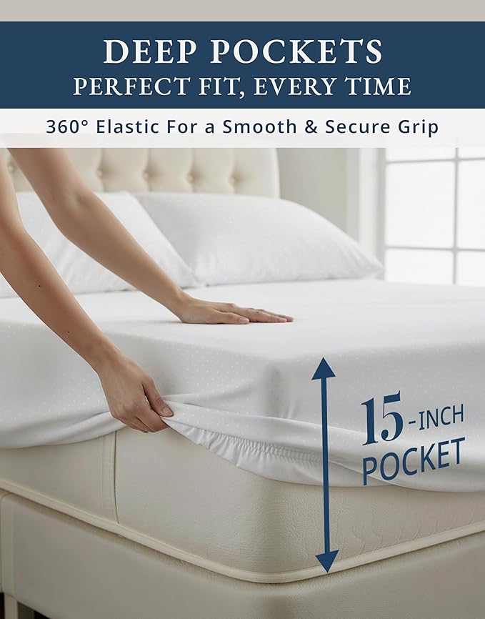 LANE LINEN 100% Egyptian Cotton California King Sheet Sets, Soft & Comfy Hotel Like Thick Fully Elasticized Jaquard Swiss Dot Cal King Bedding Set, No Pill Fade Resistant Bedding - White