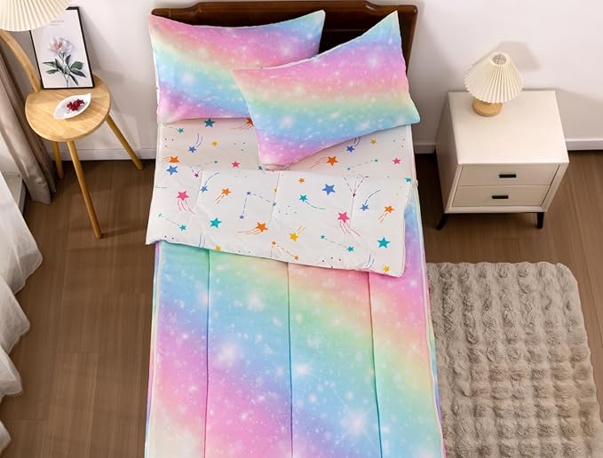 Meeting Story 3pcs Kids Comforter Set Zipper Bedding Set for Girls,Twin Kid Bedding Set Gradient Comforter Set for Kid,All in one Zipper Bedding（Yellowpink,Twin）