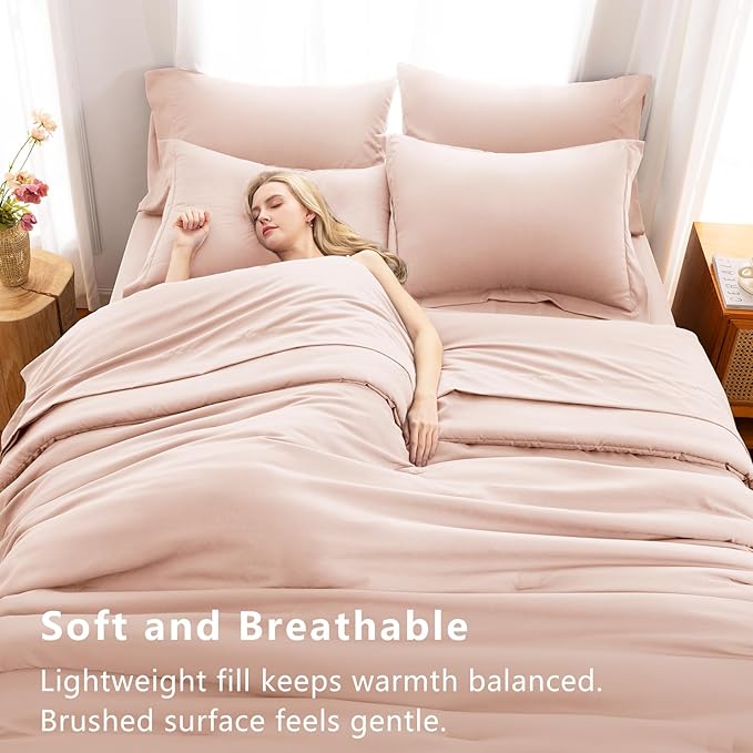 CozyLux King Size Comforter Set Blush Pink, 7 Pieces Bed in a Bag King Comforter Set with Sheets, Bedding Set with Down Alternative Comforter, Fitted Sheets, Flat Sheets, Pillow Shams and Pillowcases