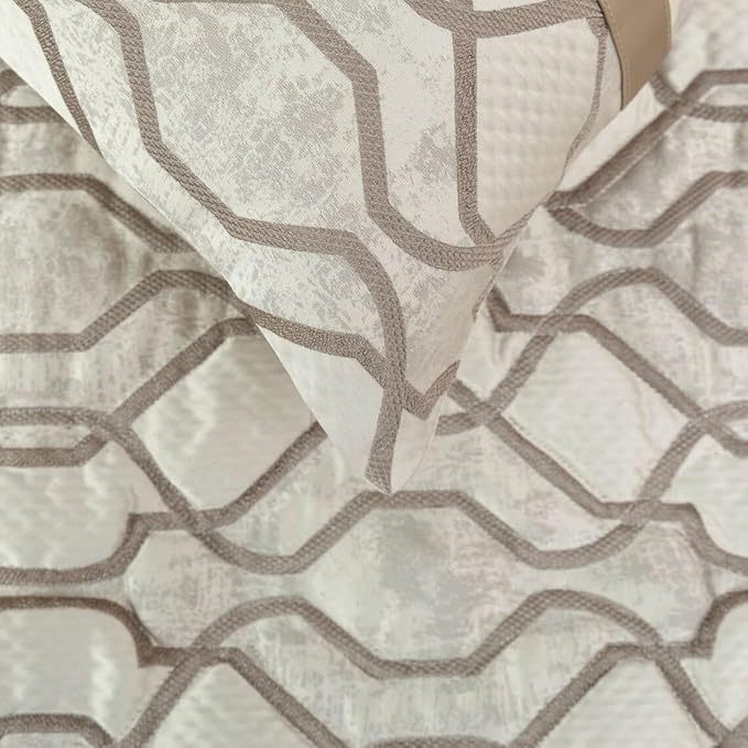 The HomeCentric King/Queen/Twin Ivory & Silver Decorative Full 68"x18" Bed Runner with 2 Pillow Cover, Lattice & Quilted Bed Scarf on Jacquard Silk Fabric - Ivory Delicacy