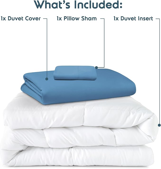 Nestl Twin Duvet Cover Set with Comforter Insert - Blue Heaven 3 Piece 68x90 Duvet Cover & 1 Pillow Sham with White Quilted Down Alternative Comforter, Ultra Soft, All Season