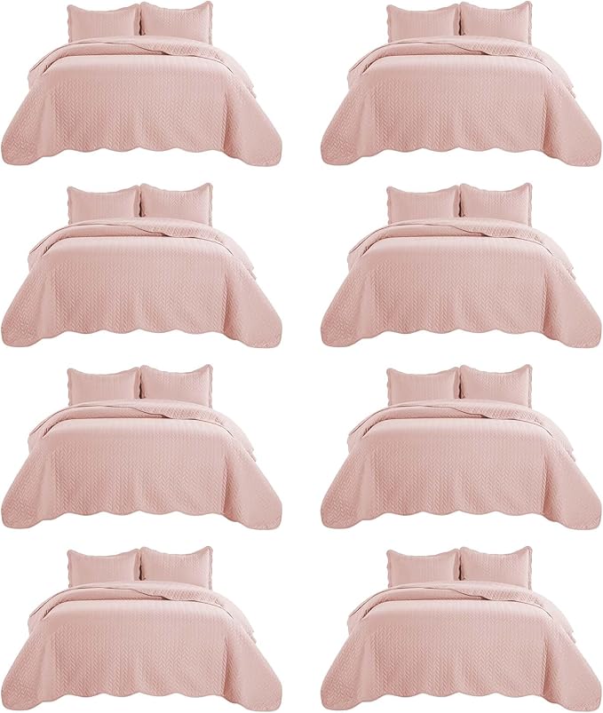 IR Imperial Rooms 8 Pack California King Quilt Bedding Set (118"x106") - Bulk Wholesale for Hotels, Guest Bedroom & Airbnbs - Lightweight Microfiber Reversible Embossed Quilts Bedspread (Peach)