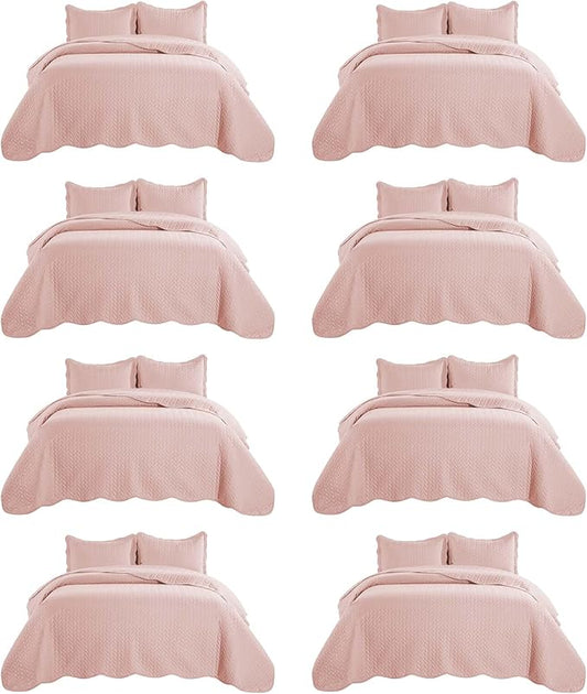 IR Imperial Rooms 8 Pack California King Quilt Bedding Set (118"x106") - Bulk Wholesale for Hotels, Guest Bedroom & Airbnbs - Lightweight Microfiber Reversible Embossed Quilts Bedspread (Peach)