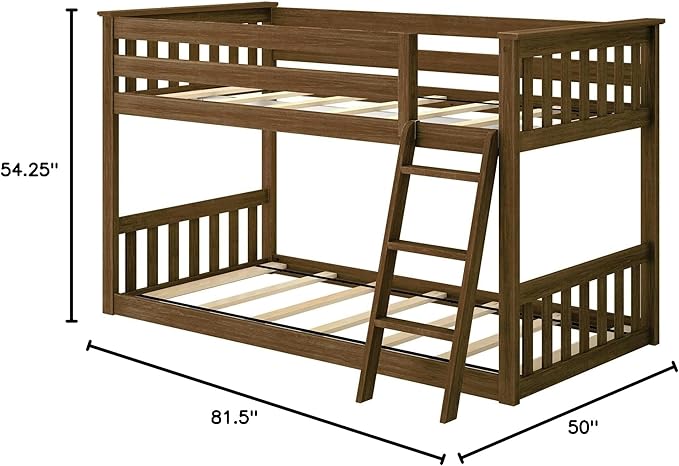 Max & Lily Twin Over Twin Low Bunk Bed with Ladder, Wooden Bunk beds with 14” Safety Guardrail for Kids,Toddlers, Boys, Girls, Teens, Bedroom Furniture, Walnut