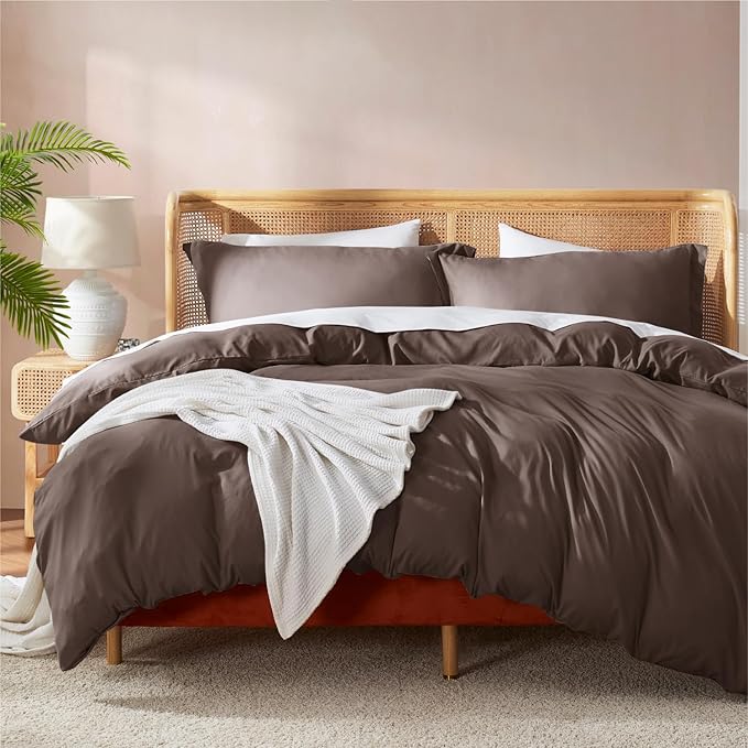 Nestl Chocolate Brown Duvet Cover Full Size - Soft Double Brushed Full Size Duvet Cover Set, 3 Piece, with Button Closure, 1 Duvet Cover 80x90 inches and 2 Pillow Shams