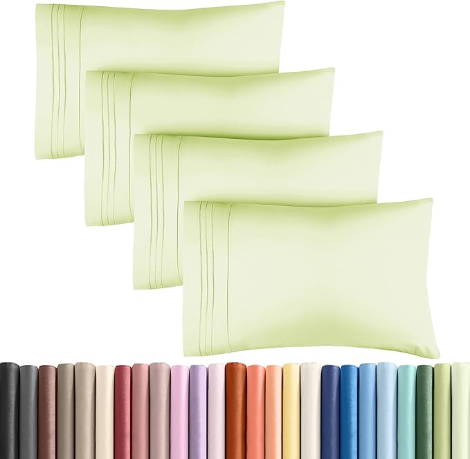 Queen Pillow Cases Set of 4 - Ultra Soft Hotel Quality Pillowcase Covers - Comfy, Cozy & Wrinkle Free - Shrinkage & Fade Resistant - Machine Washable Pillow Protectors - 4 Piece Set - Light Sage Green