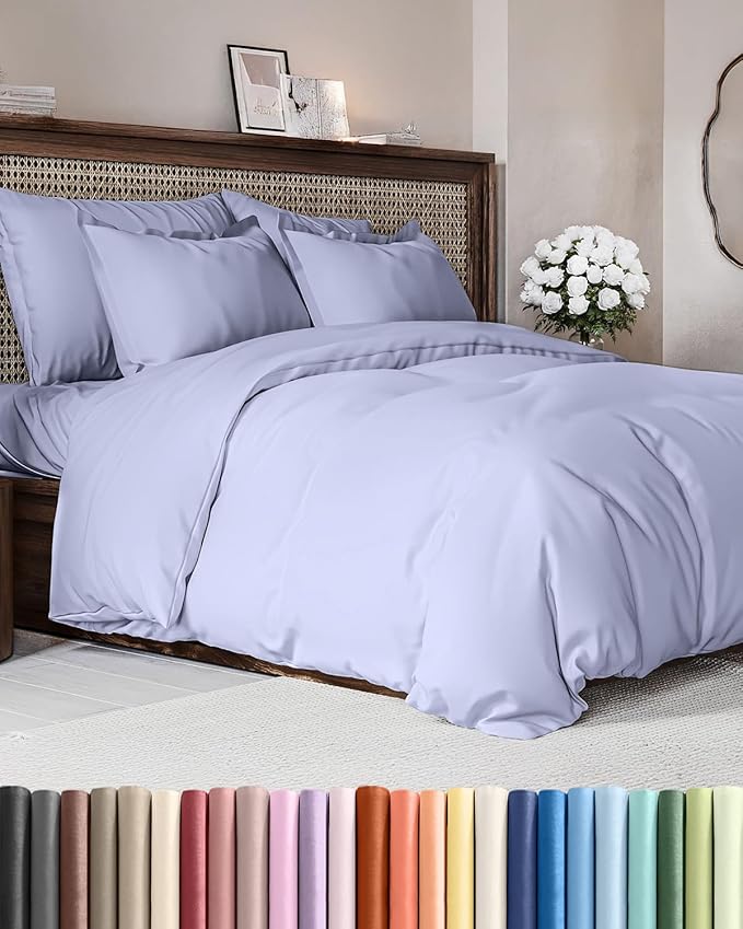 Duvet Cover King Size - Extra Soft King Size Duvet Cover - Lightweight, Breathable & Cozy - Easy Care & Fade Free w/ Zipper Closures & Ties - 104" x 90" Inches - (Lavender) Comforter Not Included