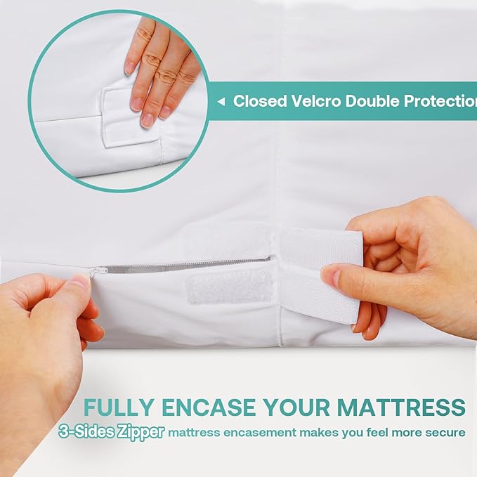 Zippered Mattress Cover Waterproof, 60 x 80 Queen Mattress Protector 7-10 Inches Deep, Hypoallergenic 6-Sided Mattress Encasement