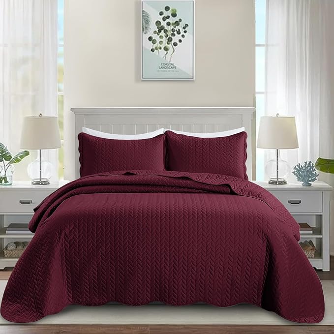MOONLIGHT20015 8 Pack Quilt King Size Bedding (106" x 96") - Bulk Wholesale for Hotels, Guest Bedroom & Airbnbs - Lightweight Microfiber Reversible Embossed Quilts Bedspread (Burgundy)