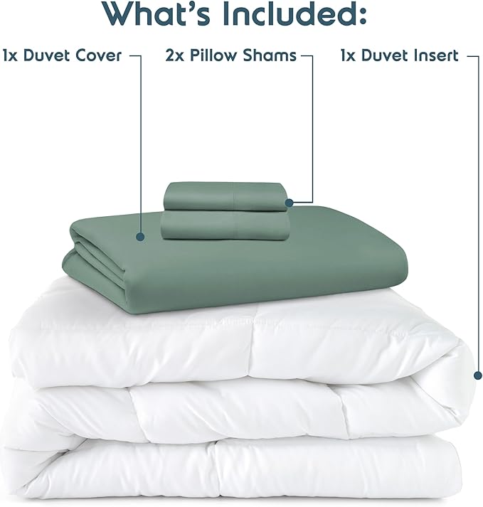 Nestl King Duvet Cover Set with Comforter Insert - Sage Green 4 Piece 104x90 Duvet Cover & 2 Pillow Shams with White Quilted Down Alternative Comforter, Ultra Soft, All Season