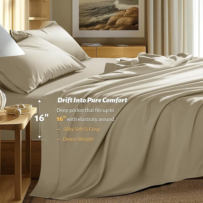 Shilucheng 100% Egyptian Cotton Sheets Set - 1000 Thread Count，Luxury Cotton Bed Sheets，Breathable & Cooling Bedding and Pillow Cases, 16 Inch Deep Pocket - 4 Piece (Linen, Full)