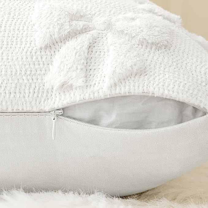 MIULEE Pure White Bow Pillow Covers Coquette Room Decor Aesthetic Set of 2 Decorative Cute Girl Vlentine Pillow Covers Spring Soft Plush Faux Pillowcase for Preppy Room Decor Bedroom Couch,18x18 Inch