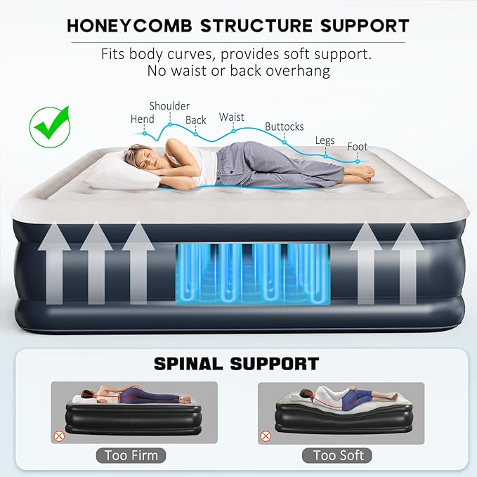 nalone Air Mattress Queen with Built in Pump, 18'' Raise Luxury Inflatable Mattress, 2026 Upgraded Fast Blow Up Mattress with Carry Bag, Portable Air Bed for Home, Travel & Camping, 690lbs Max