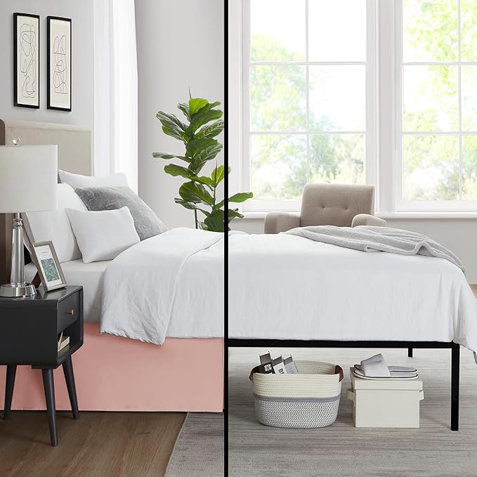 Nestl Peach Beige Bed Skirt Queen Size - Queen Bed Skirt 14 Inch Drop - Brushed Microfiber Bed Skirts - Hotel Quality Pleated Bed Skirt - Shrinkage & Fade Resistant
