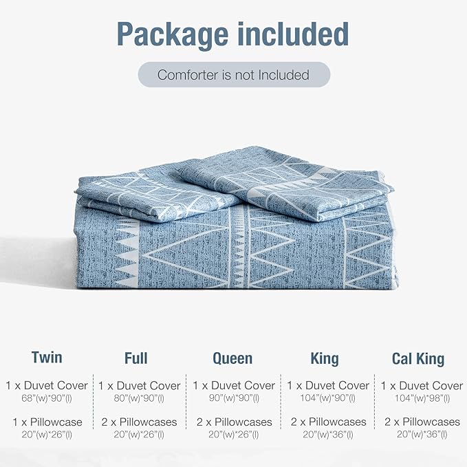 Lekesky California King Duvet Cover Set, Blue Reversible Duvet Cover Set, 3 Pieces Boho Home Bedding Duvet Cover with Zipper Closure & Corner Ties