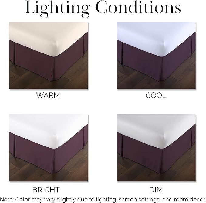 Southshore Fine Living, Inc. Full Bed Skirt - 14" Drop, Luxury Pleated Bed Skirts, Full Bedding Dust Ruffle, Full Size Bed Skirting, Purple