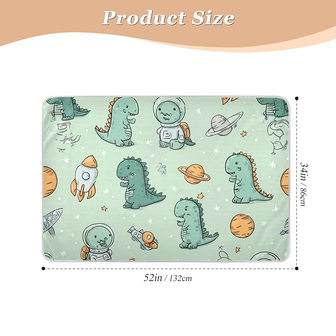 Waterproof Bed Pad Reusable Changing Pad Toddler Mattress Protector Large Pee Pad Baby Diaper Pad Soft Washable Liner Green Planet Dinosaurs