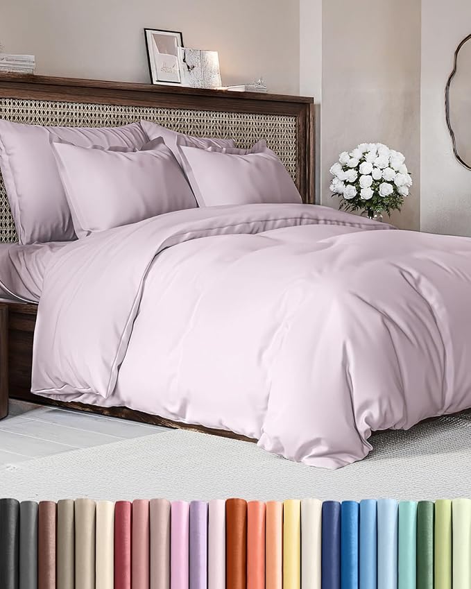 Duvet Cover Full Size - Extra Soft Full Size Duvet Cover - Lightweight & Breathable - Easy Care & Fade Free with Zipper Closures & Ties - 80" x 90" Inches - (Light Lavender) Comforter Not Included
