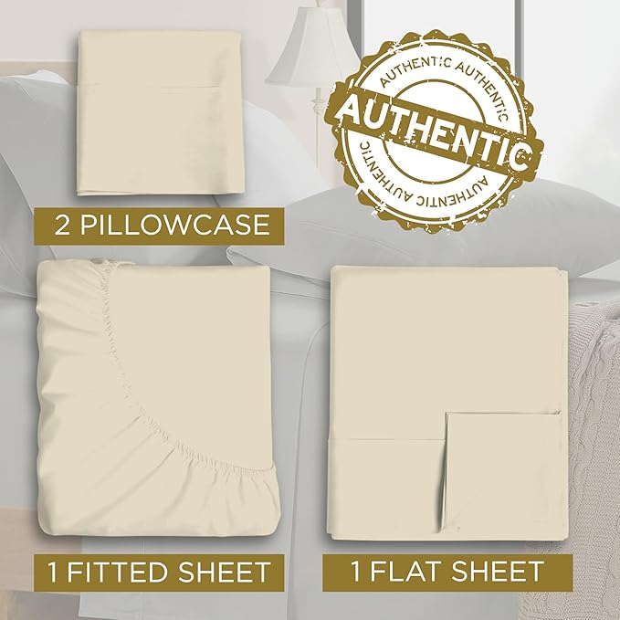 Full XL 100% Microfiber Double Brushed Sheet Set - Extra-Soft, Breathable & Wrinkle-Free - 15" Deep Pockets, 54" x 80" - Ideal for Extra Long Full Beds - 4PC Set (Full XL, Beige)