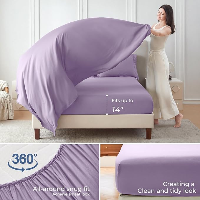 Sasttie King Size Comforter Set, 7 Pieces Bed in a Bag King, Complete Bedding Set Includes Comforter, Flat Sheet, Fitted Sheet, Pillowcases and Pillow Shams, Violet