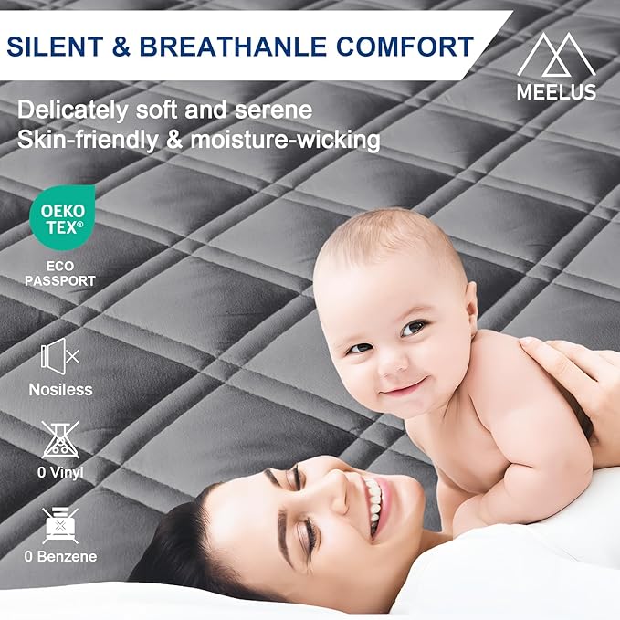 Queen Mattress Protector, Breathable Waterproof Mattress Pad Cover Fitted Deep Pocket 8"-21", Soft Noiseless Mattress Cover Washable Cooling Padded for Home Hotel Bedroom, Gray