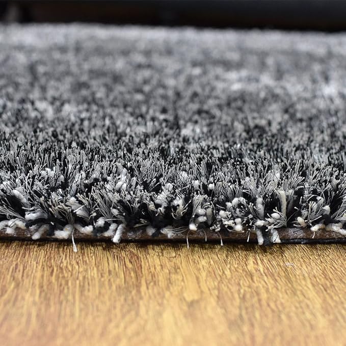 Hand Tufted SHAG Polyester ECO-Friendly Area Rugs - 5'x8', Rectangle, Black White, Solid Plain Design, High Pile Thick Handmade Anti Skid Rugs for Living Room, Bed Room K00111