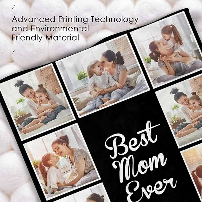 Photo Blankets Customize, 10 Photos Customize Blanket Mom Birthday Gifts from Daughter Son, Personalized Mom Daughter Pictures Blankets, 8 Sizes