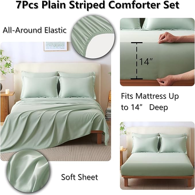 CozyLux King Size Comforter Sets - 7 Piece Bed in a Bag Sage Green Comforter Set with Sheets Luxury Bed Set All Seasons, Soft Bedding Set with Down Alternative Comforter, Sheets, Pillowcases & Shams