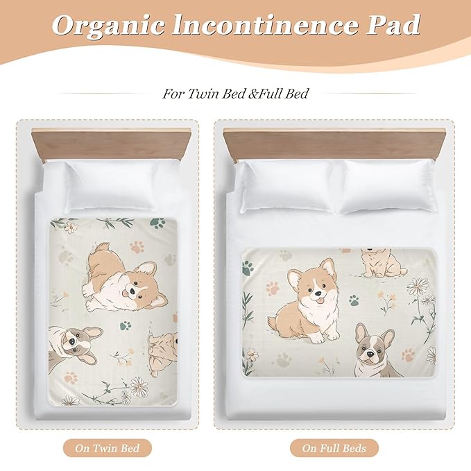 Waterproof Bed Pad Reusable Changing Pad Toddler Mattress Protector Large Pee Pad Baby Diaper Pad Soft Washable Liner Beige Dog Flower
