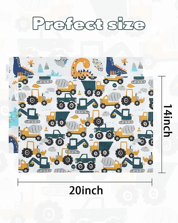 ALVABABY Toddler Pillowcases 2 Pack Organic Cotton Kids Pillow Cover Fit 13"x 18" or 14"x19" Envelope for Girl Boy Sleepy Travel(Pillowcase Only) 2L-FTP07A