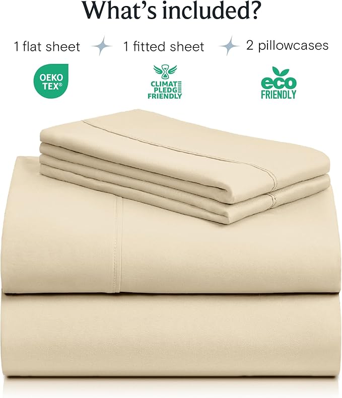 LuxClub 4 PC Full Sheet Set, Deep Pockets Wrinkle Free Cooling Bed Sheets Hotel Bedding for Women, Men, Kids & Teens, Includes 1 Fitted Sheet, 1 Flat Sheet and 2 Pillowcases-Cream (Pack of 2)