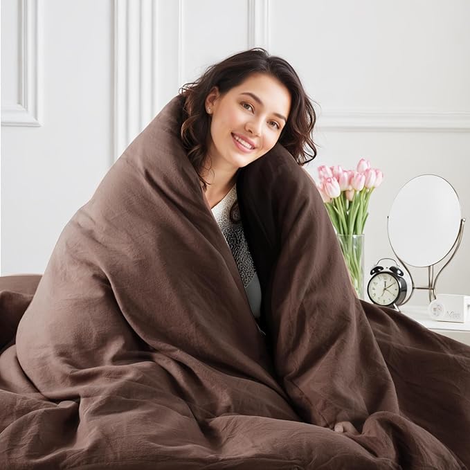 NEXHOME PRO Full Duvet Cover Set, 100% Certified Organic Cotton with Washed Feel & Linen-Like Texture, Comfortable & Breathable, Home Bedding Set Dark Brown (No Comforter)