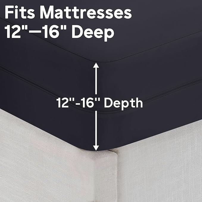 Queen Mattress Protector(12’’-16” Depth) – Premium Six-Sided Waterproof Mattress Cover Bed Cover,Zippered Mattress Encasement for Bed, Noiseless Breathable Machine Washable,Black