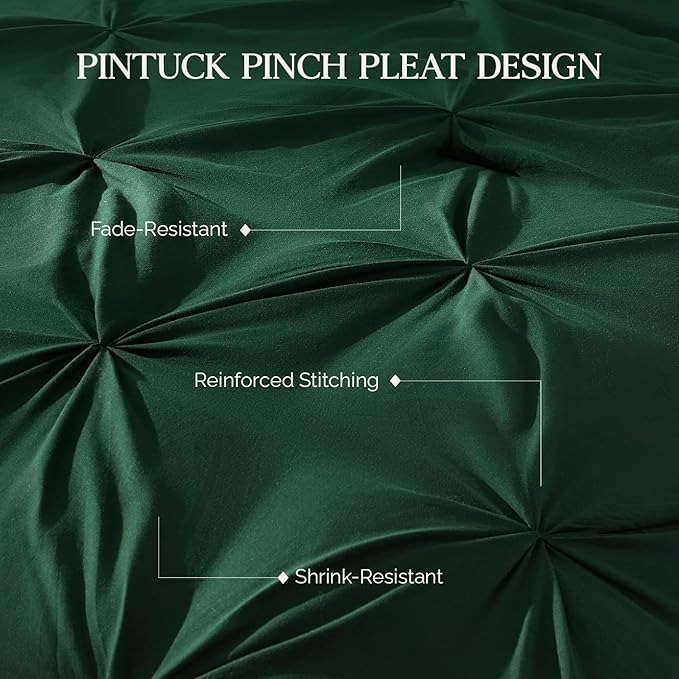 Andency Dark Green Oversized King Comforter Set (120x98Inch), 3 Pieces Lightweight Pinch Pleat Cal King Bedding Comforters & Sets, Oversized Pintuck Soft Fluffy Alternative Bed Set for All Season