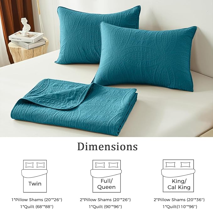 akkialla Teal Twin Quilt Set, Ultrasonic Lightweight Bedspread Coverlet for Modern Minimalist Bedroom, Soft Microfiber Coin Pattern Bedding, 2-Piece (1 Quilt, 1 Pillow Sham) | Breathable fabric