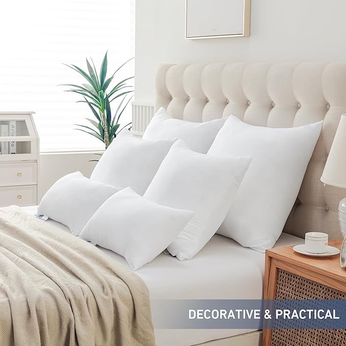 Leeden 18x18 Pillow Inserts Pack of 2, 18 Inch Throw Pillow Inserts, Soft Fluffy Decorative Square Throw Pillows for Couch, Sofa, Bed, and Home Decor White Pillows