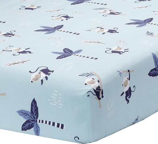 Lambs & Ivy Jungle Party 100% Cotton Monkey/Palm Tree Fitted Crib Sheet