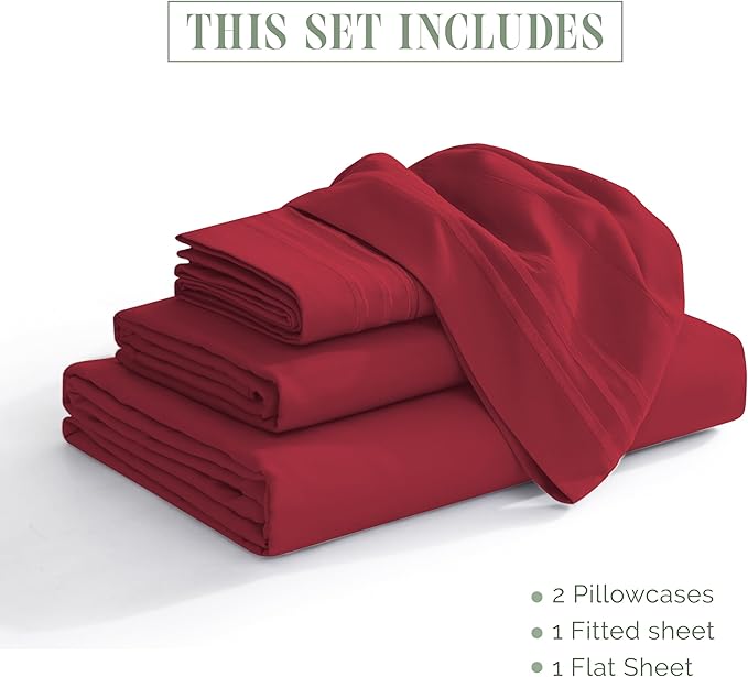 Elegant Comfort Luxurious 1500 Premium Hotel Quality Microfiber 4-Piece Sheet Set, 18-24 Inches Deep - Extra Deep Pocket Sheets - Ultra Soft 4PC Deep Pocket Sheets, Queen, Burgundy