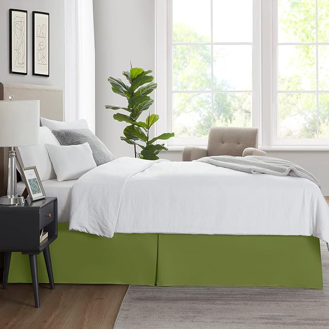 Nestl Calla Green Bed Skirt Cal King Size - Cal King Bed Skirt 14 Inch Drop - Brushed Microfiber Bed Skirts - Hotel Quality Pleated Bed Skirt - Shrinkage & Fade Resistant