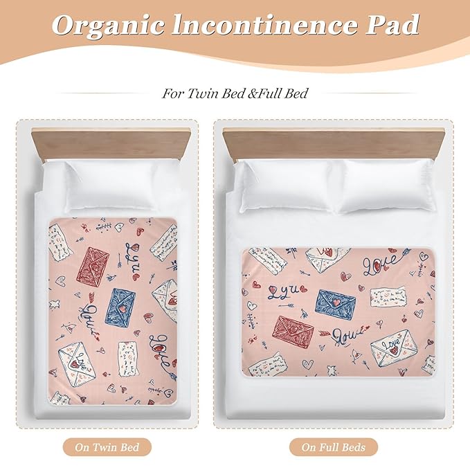 Waterproof Bed Pad Reusable Changing Pad Toddler Mattress Protector Large Pee Pad Baby Diaper Pad Soft Washable Liner Valentine Hearts Love Letter Pink