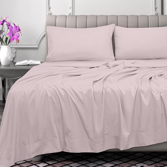 Royale Linens 300 Thread Count 100% Long Staple Combed Cotton Flat Sheet - Super Soft - Top Sheets - Queen Flat Sheet Sold Separately - Breathable, Cool & Crisp Percale Sheets Only (Queen, Lavender)